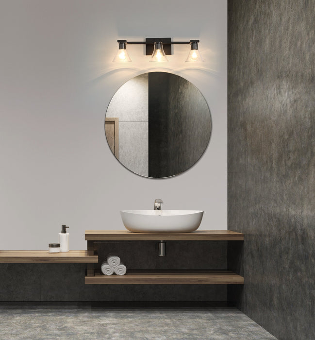 Vanity Light Thesis 207663A Gilford 24 inch 3 light Matte Black Vanity Light with Clear Glass Shades THESIS