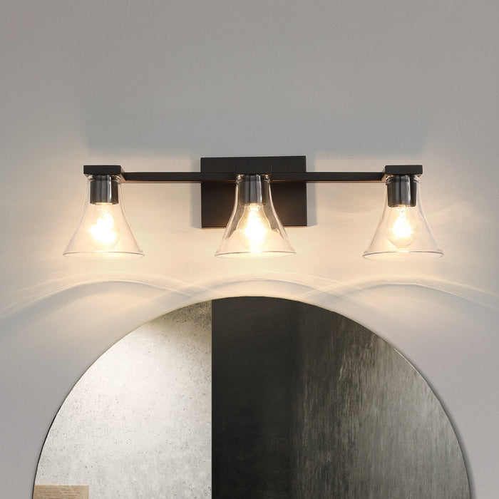Vanity Light Thesis 207663A Gilford 24 inch 3 light Matte Black Vanity Light with Clear Glass Shades THESIS