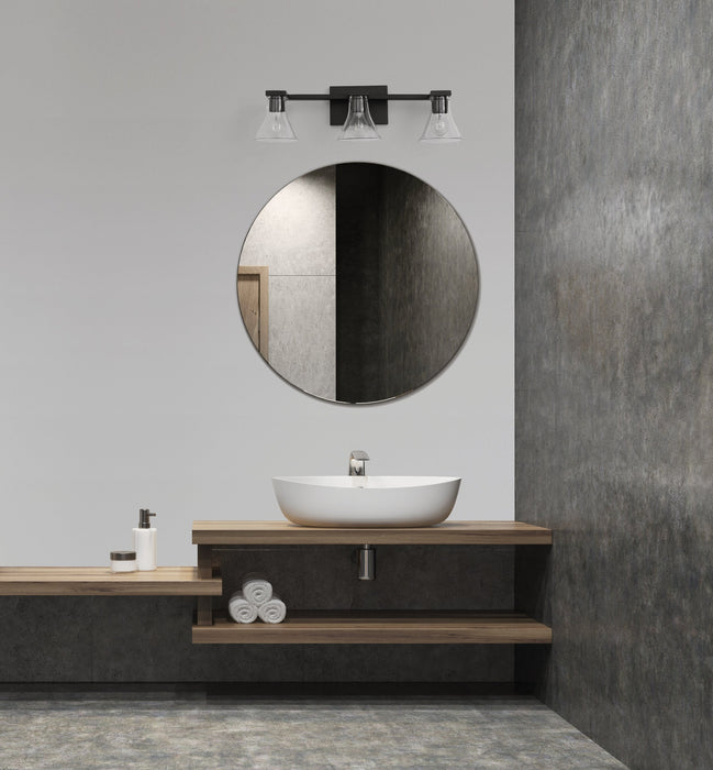 Vanity Light Thesis 207663A Gilford 24 inch 3 light Matte Black Vanity Light with Clear Glass Shades THESIS