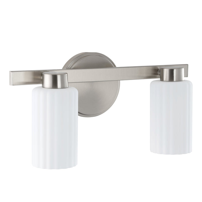 Vanity Light Thesis 207035A Bedminster 14 inch 2 light Brushed Nickel Vanity Light with Etched Opal Ribbed Glass Shades THESIS