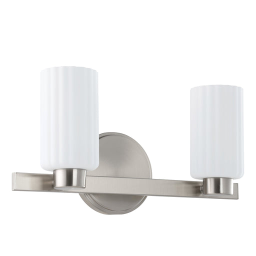Vanity Light Thesis 207035A Bedminster 14 inch 2 light Brushed Nickel Vanity Light with Etched Opal Ribbed Glass Shades THESIS