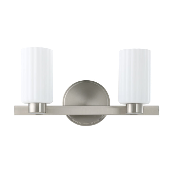Vanity Light Thesis 207035A Bedminster 14 inch 2 light Brushed Nickel Vanity Light with Etched Opal Ribbed Glass Shades THESIS
