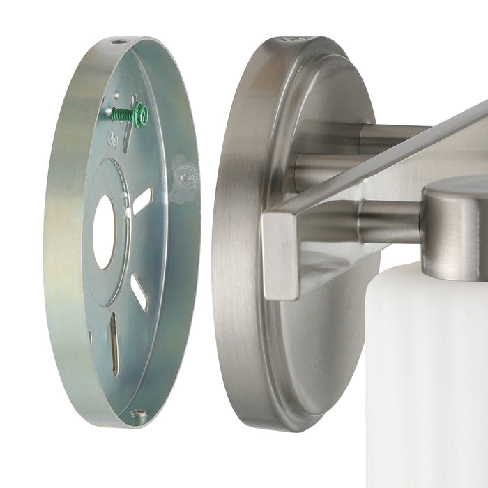 Vanity Light Thesis 207035A Bedminster 14 inch 2 light Brushed Nickel Vanity Light with Etched Opal Ribbed Glass Shades THESIS