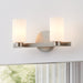 Vanity Light Thesis 207035A Bedminster 14 inch 2 light Brushed Nickel Vanity Light with Etched Opal Ribbed Glass Shades THESIS