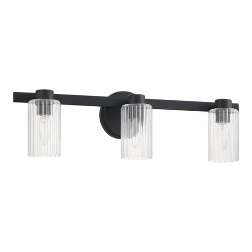 Vanity Light Thesis 207037A Bedminster 24 inch 3 light Matte Black Vanity Light with Clear Ribbed Glass Shades THESIS