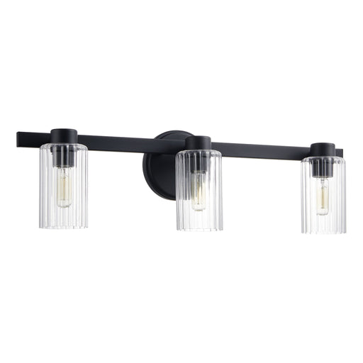 Vanity Light Thesis 207037A Bedminster 24 inch 3 light Matte Black Vanity Light with Clear Ribbed Glass Shades THESIS