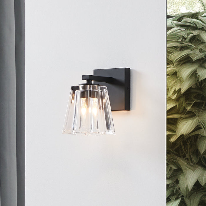 Vanity Light Thesis 206979A Valentin 4 inch 1 light Matte Black Vanity Light with Clear Pressed Glass Shade THESIS