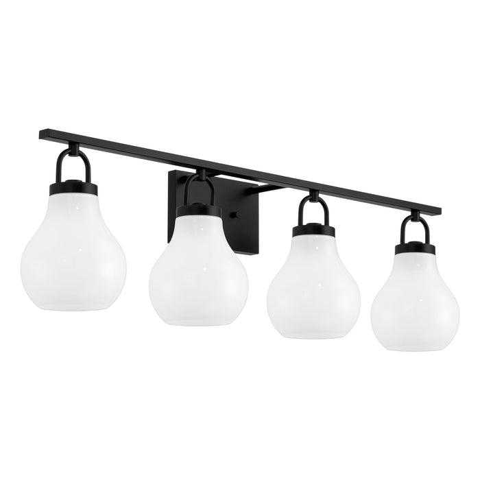 Vanity Light Thesis 207853A Mansfield 34 inch 4 light Matte Black Vanity Light with Opal Glass Shades THESIS