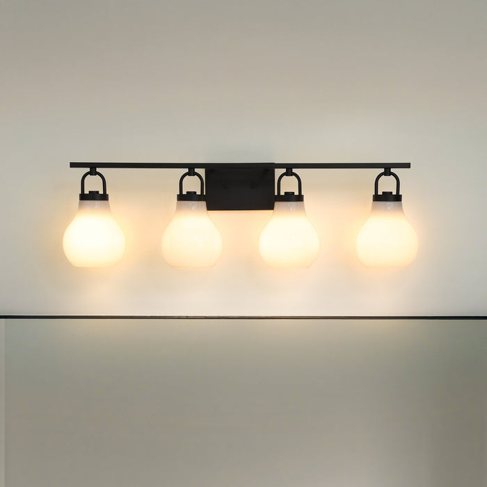 Vanity Light Thesis 207853A Mansfield 34 inch 4 light Matte Black Vanity Light with Opal Glass Shades THESIS