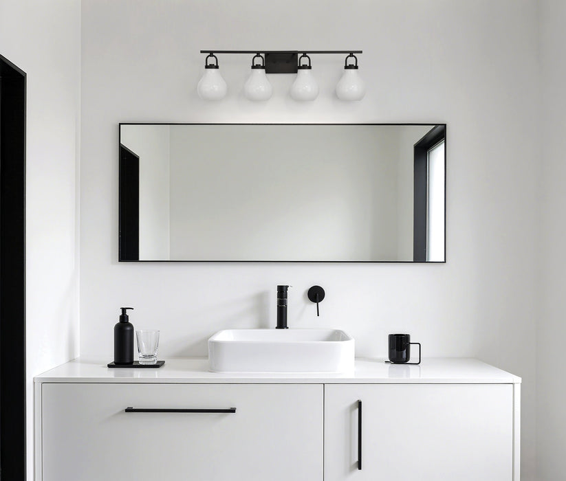 Vanity Light Thesis 207853A Mansfield 34 inch 4 light Matte Black Vanity Light with Opal Glass Shades THESIS