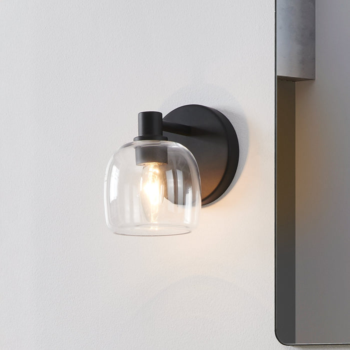 Vanity Light Thesis 206996A Valentina 5 inch 1 light Matte Black Vanity Light with Clear Glass Shade THESIS