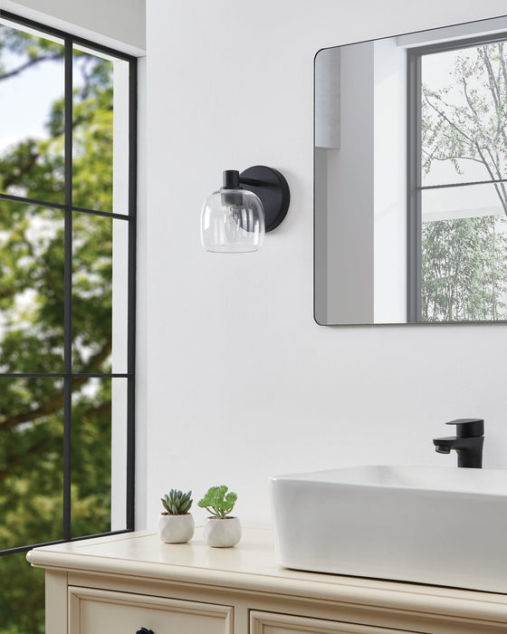 Vanity Light Thesis 206996A Valentina 5 inch 1 light Matte Black Vanity Light with Clear Glass Shade THESIS