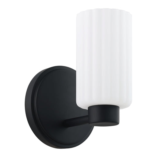 Vanity Light Thesis 207024A Bedminster 5 inch 1 light Matte Black Vanity Light with Etched Opal Ribbed Glass Shade THESIS