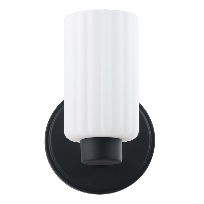 Vanity Light Thesis 207024A Bedminster 5 inch 1 light Matte Black Vanity Light with Etched Opal Ribbed Glass Shade THESIS