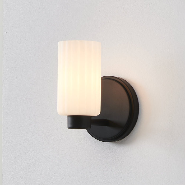 Vanity Light Thesis 207024A Bedminster 5 inch 1 light Matte Black Vanity Light with Etched Opal Ribbed Glass Shade THESIS