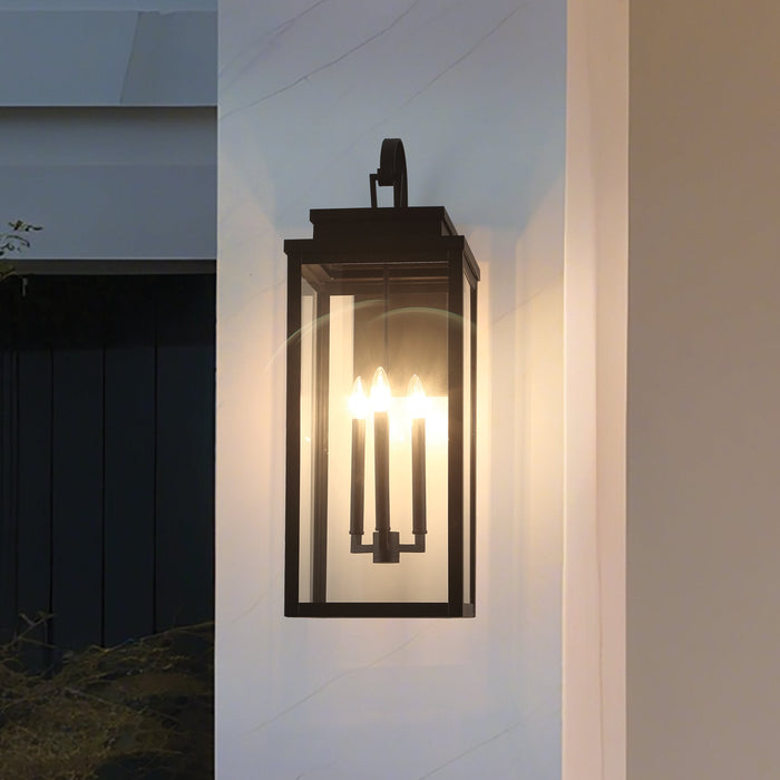 Exterior Wall Sconce Thesis 207744A Hillside 31 inch 3 light Textured Black Exterior Wall Sconce with Clear Glass THESIS