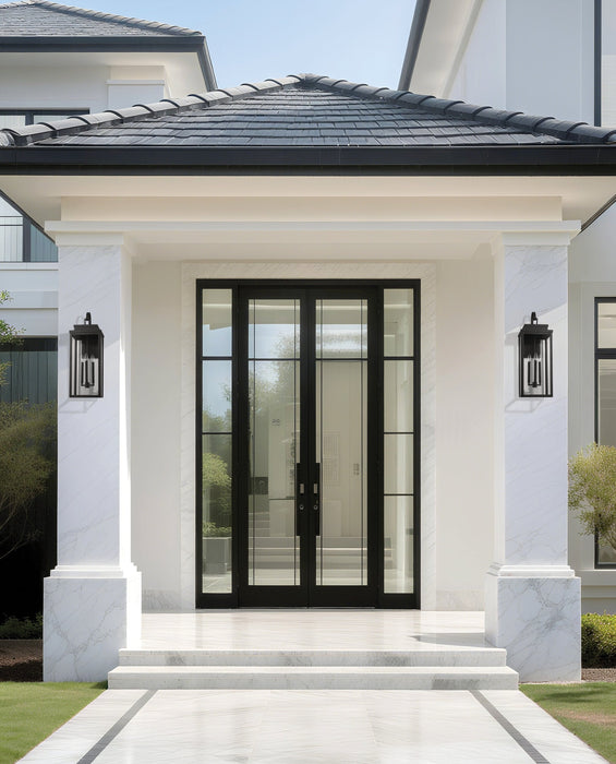 Exterior Wall Sconce Thesis 207744A Hillside 31 inch 3 light Textured Black Exterior Wall Sconce with Clear Glass THESIS