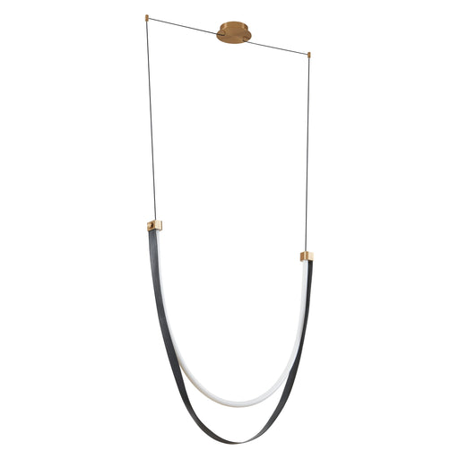 Chandelier Thesis 207277A Ayers 43 inch 1 light Champagne Gold with Black and Brown Faux Leather 5CCT LED Linear Chandelier THESIS