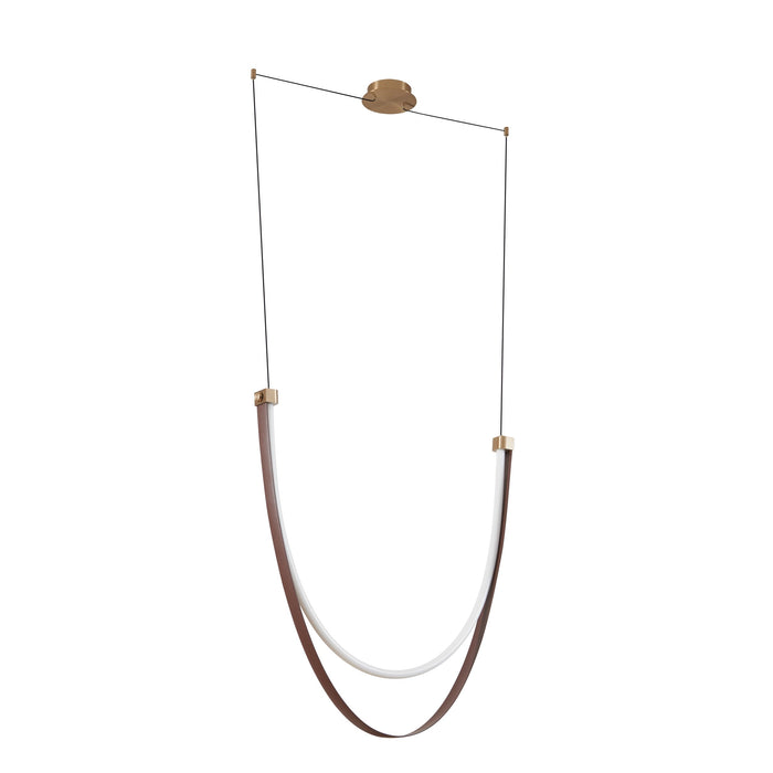 Chandelier Thesis 207277A Ayers 43 inch 1 light Champagne Gold with Black and Brown Faux Leather 5CCT LED Linear Chandelier THESIS