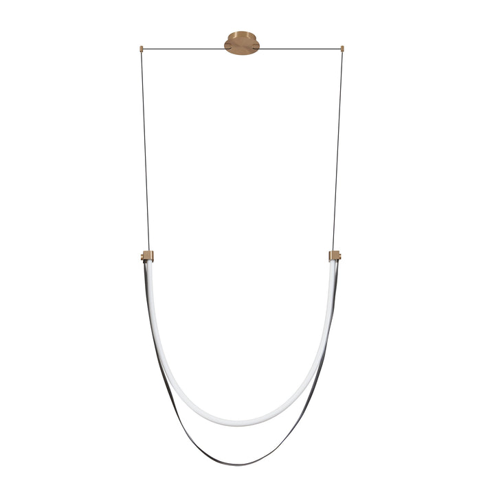 Chandelier Thesis 207277A Ayers 43 inch 1 light Champagne Gold with Black and Brown Faux Leather 5CCT LED Linear Chandelier THESIS