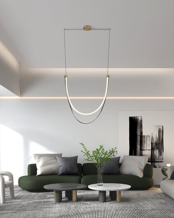 Chandelier Thesis 207277A Ayers 43 inch 1 light Champagne Gold with Black and Brown Faux Leather 5CCT LED Linear Chandelier THESIS