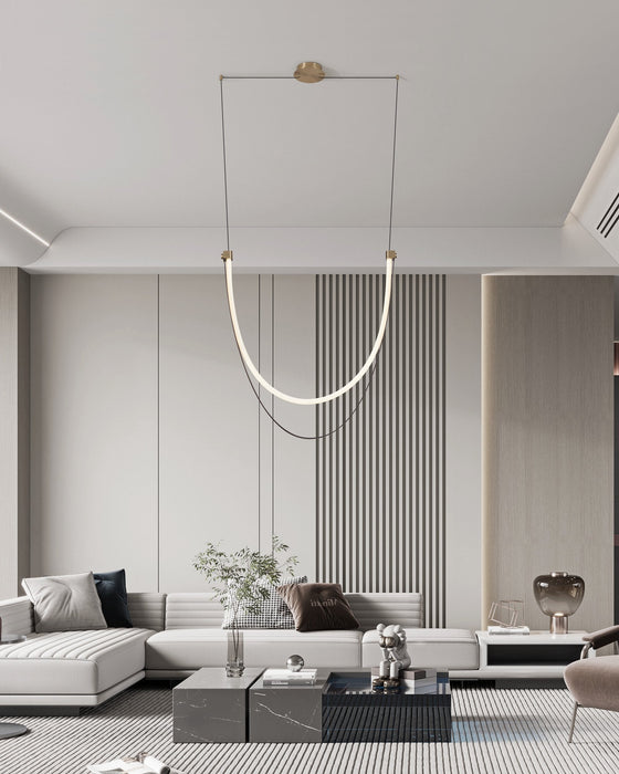 Chandelier Thesis 207277A Ayers 43 inch 1 light Champagne Gold with Black and Brown Faux Leather 5CCT LED Linear Chandelier THESIS