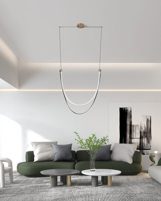 Chandelier Thesis 207277A Ayers 43 inch 1 light Champagne Gold with Black and Brown Faux Leather 5CCT LED Linear Chandelier THESIS