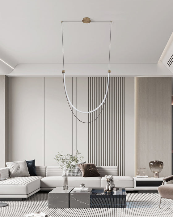 Chandelier Thesis 207277A Ayers 43 inch 1 light Champagne Gold with Black and Brown Faux Leather 5CCT LED Linear Chandelier THESIS