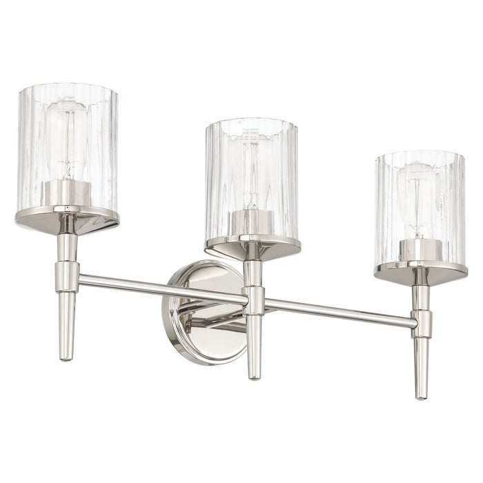Vanity Light Thesis 207698A Andrea 24 inch 3 light Polished Nickel Vanity Light with Clear Ribbed Glass Shades THESIS
