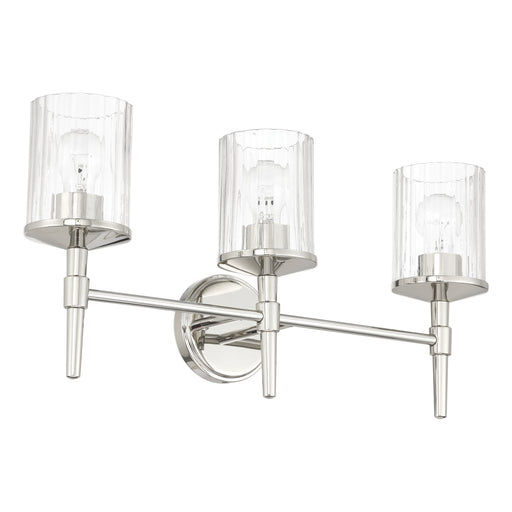 Vanity Light Thesis 207698A Andrea 24 inch 3 light Polished Nickel Vanity Light with Clear Ribbed Glass Shades THESIS