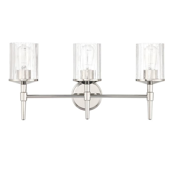 Vanity Light Thesis 207698A Andrea 24 inch 3 light Polished Nickel Vanity Light with Clear Ribbed Glass Shades THESIS