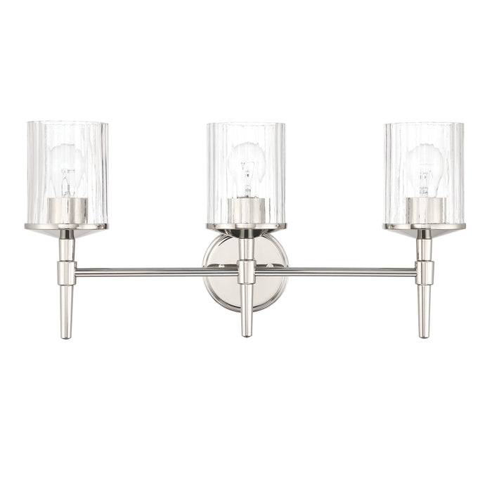Vanity Light Thesis 207698A Andrea 24 inch 3 light Polished Nickel Vanity Light with Clear Ribbed Glass Shades THESIS