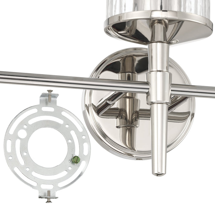 Vanity Light Thesis 207698A Andrea 24 inch 3 light Polished Nickel Vanity Light with Clear Ribbed Glass Shades THESIS