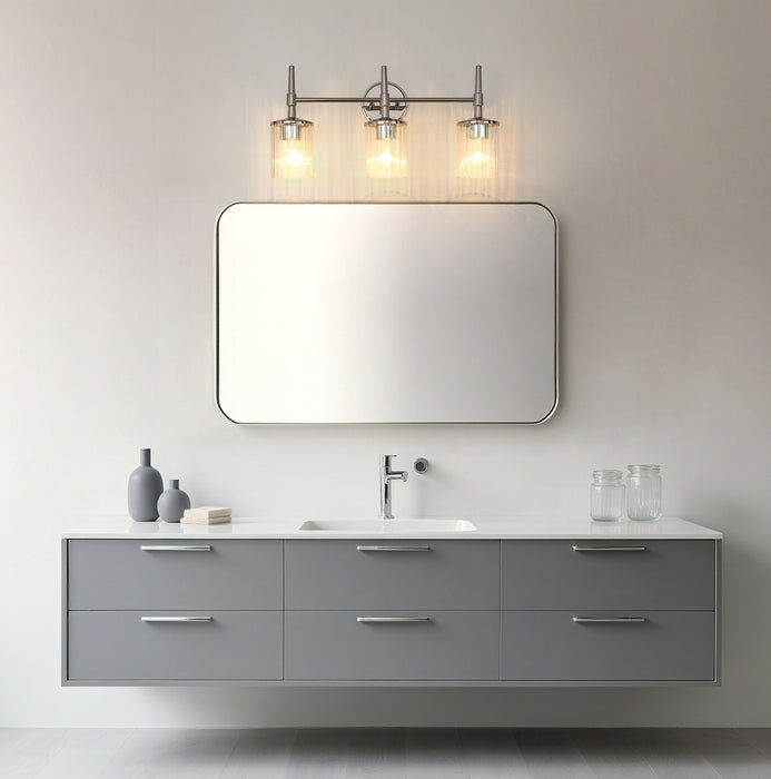 Vanity Light Thesis 207698A Andrea 24 inch 3 light Polished Nickel Vanity Light with Clear Ribbed Glass Shades THESIS