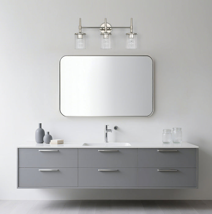 Vanity Light Thesis 207698A Andrea 24 inch 3 light Polished Nickel Vanity Light with Clear Ribbed Glass Shades THESIS