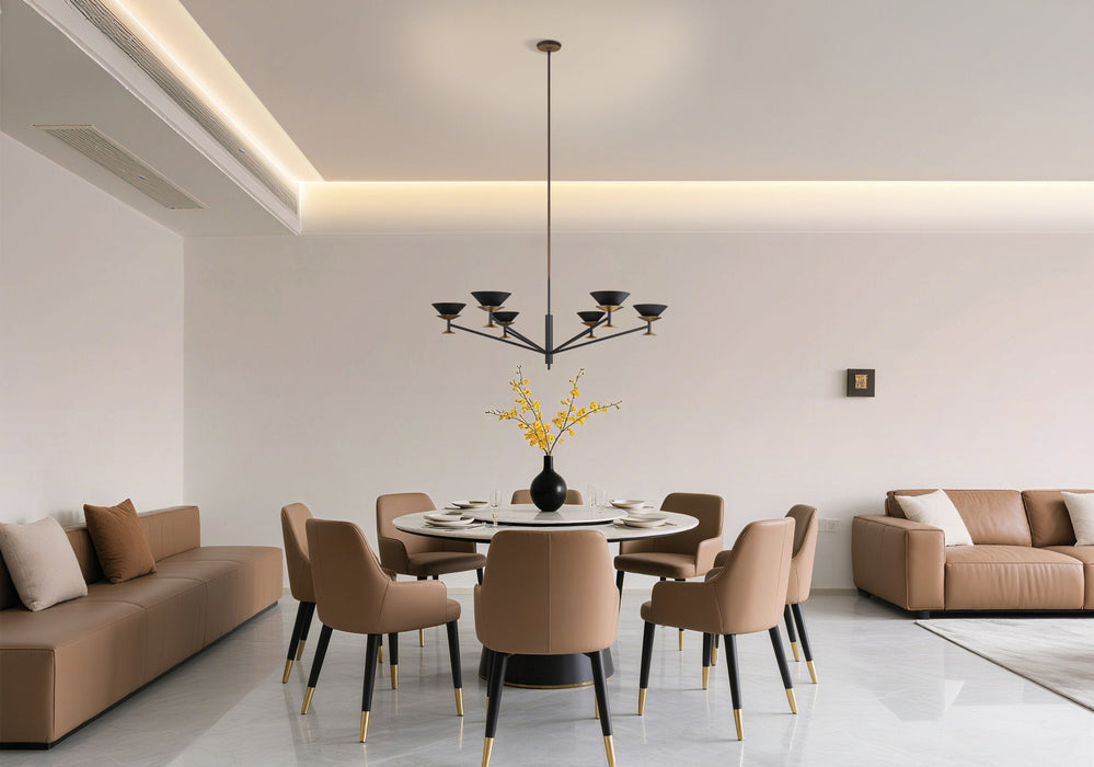 Chandelier Thesis 207315A Tremolo 48 inch 6 light Textured Black and Champagne Gold Chandelier THESIS