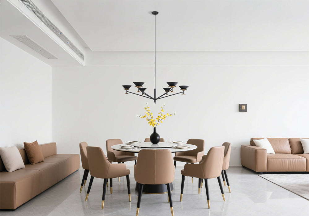 Chandelier Thesis 207315A Tremolo 48 inch 6 light Textured Black and Champagne Gold Chandelier THESIS