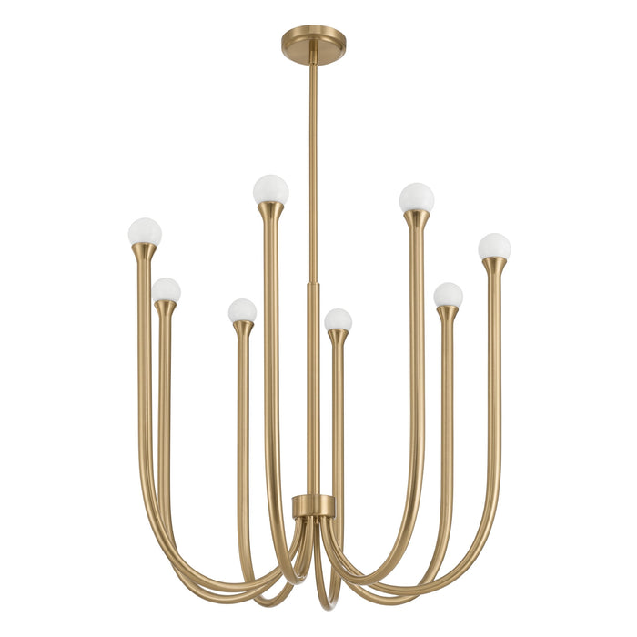 Chandelier Thesis 207258A Dahlia 28 inch 8 light Brass Chandelier with Opal Glass Shades THESIS