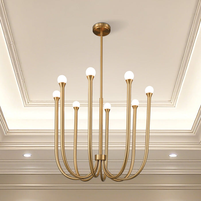 Chandelier Thesis 207258A Dahlia 28 inch 8 light Brass Chandelier with Opal Glass Shades THESIS