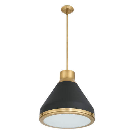 Pendant Light Thesis 207403A Doyle 18 inch 1 light Natural Brass Pendant Light with Matte Black Metal Shade THESIS