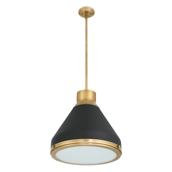 Pendant Light Thesis 207403A Doyle 18 inch 1 light Natural Brass Pendant Light with Matte Black Metal Shade THESIS