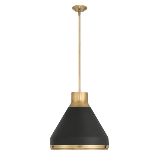 Pendant Light Thesis 207403A Doyle 18 inch 1 light Natural Brass Pendant Light with Matte Black Metal Shade THESIS