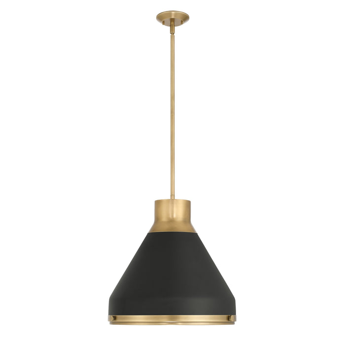 Pendant Light Thesis 207403A Doyle 18 inch 1 light Natural Brass Pendant Light with Matte Black Metal Shade THESIS