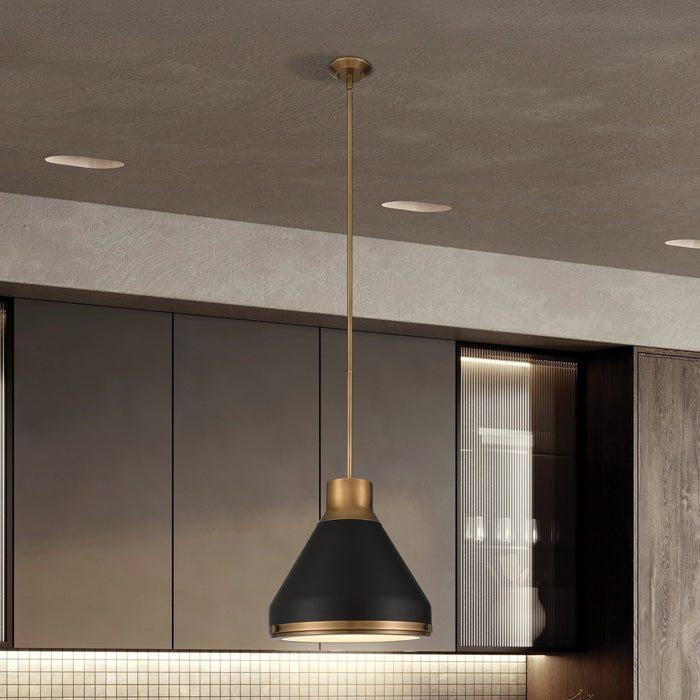 Pendant Light Thesis 207403A Doyle 18 inch 1 light Natural Brass Pendant Light with Matte Black Metal Shade THESIS