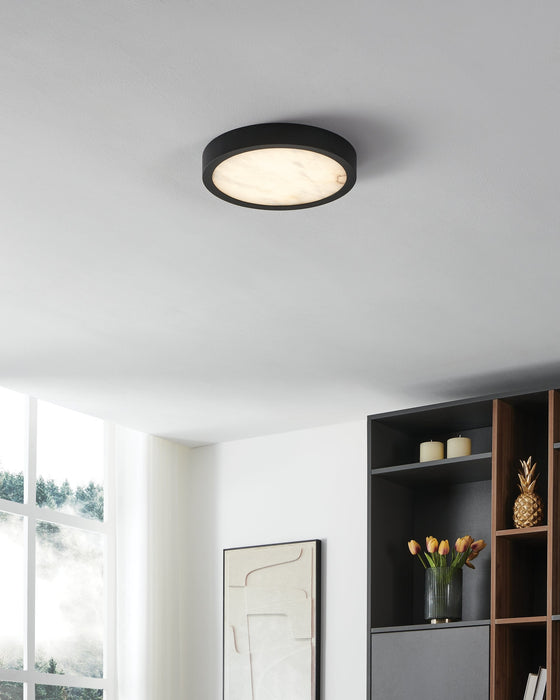 Flush Mount Thesis 207612A Argyle 12 inch Textured Black and Natural Alabaster 5CCT LED Flush Mount THESIS