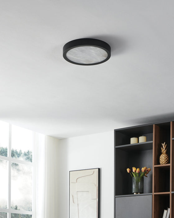 Flush Mount Thesis 207612A Argyle 12 inch Textured Black and Natural Alabaster 5CCT LED Flush Mount THESIS
