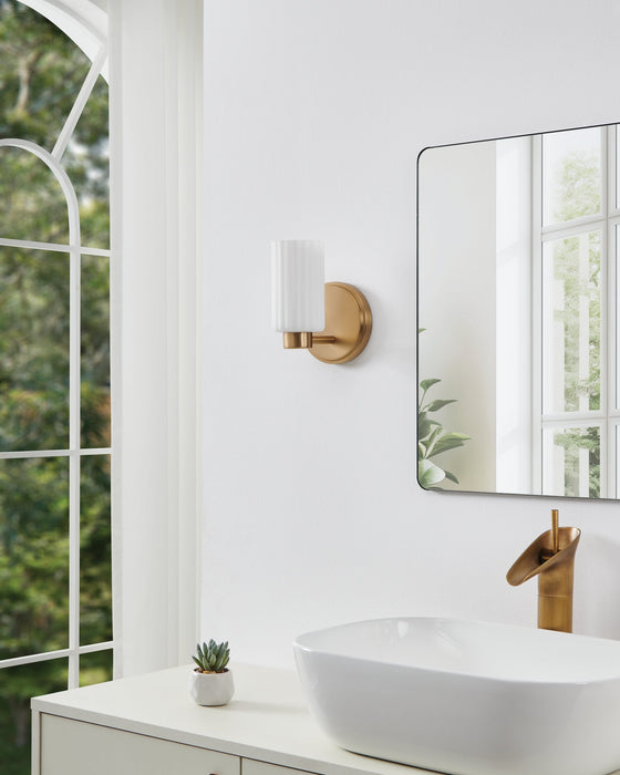 Vanity Light Thesis 207026A Bedminster 5 inch 1 light Champagne Gold Vanity Light with Etched Opal Ribbed Glass Shade THESIS