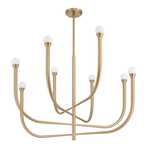 Chandelier Thesis 207257A Dahlia 36 inch 8 light Brass Chandelier with Opal Glass Shades THESIS