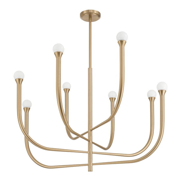 Chandelier Thesis 207257A Dahlia 36 inch 8 light Brass Chandelier with Opal Glass Shades THESIS