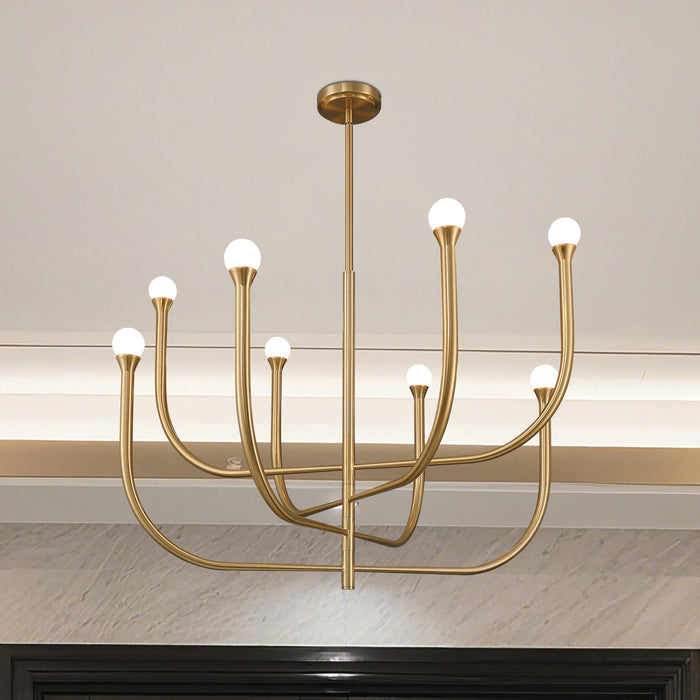 Chandelier Thesis 207257A Dahlia 36 inch 8 light Brass Chandelier with Opal Glass Shades THESIS
